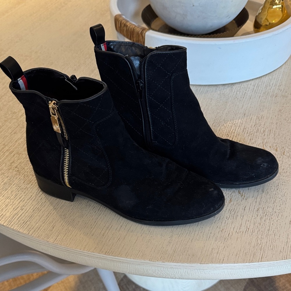 Tommy Hilfiger Black Ankle Boots with Gold Zipper